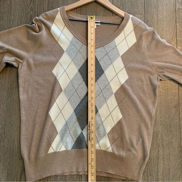 ST. JOHN’S BAY Argyle Sweater Women’s XL Tan White Gray 100% Cotton. - Picture 11 of 12